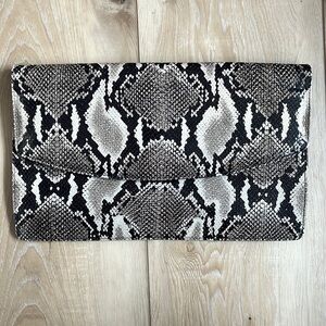 Streets Ahead Black, Gray Snakeskin Print Faux Boxed Envelope Clutch
